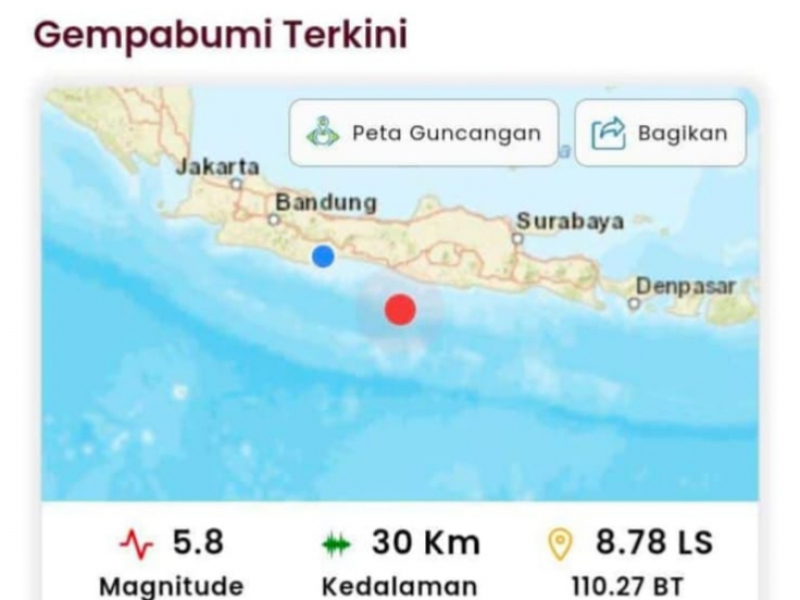 Gempa M 5,8 Guncang Gunungkidul, Guncangannya Terasa di Pangandaran