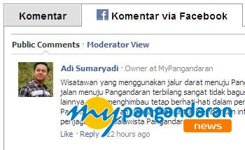 myPangandaran Tambahkan Fitur Facebook Comment