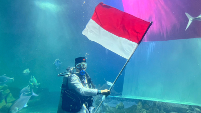 Semarak HUT ke-81 RI di Aquarium Indonesia, Ada Parade Pahlawan Hinga Kibarkan Merah Putih Raksasa dalam Air