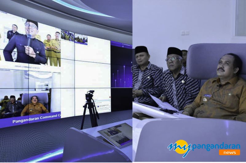 Sosialisasikan Cegah Covid-19,  Gubernur Jawa Barat Tele Conference Dengan Bupati Pangandaran