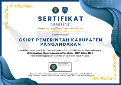 Uji Siber Nasional 2026, Pangandaran-CSIRT Kembali Raih Hasil Maksimal